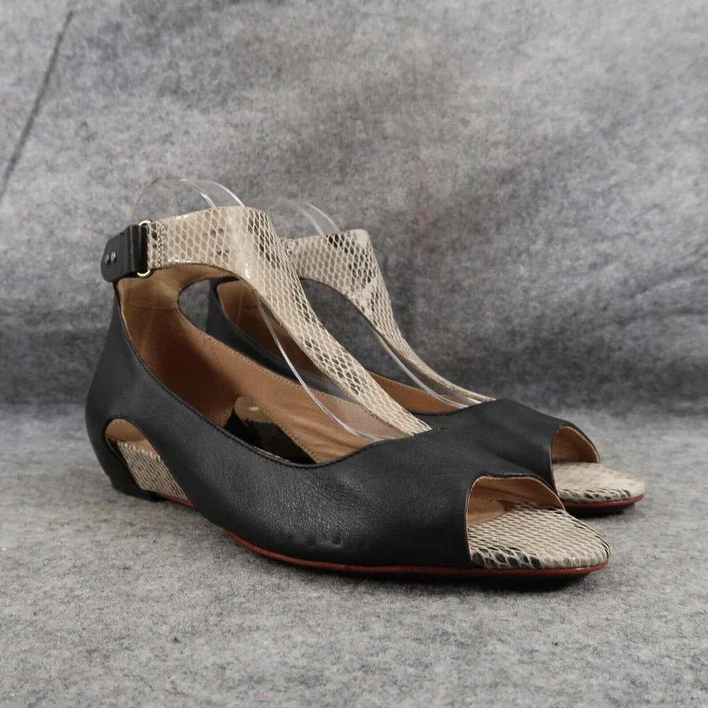 Tsubo Shoes Womens 8.5 Gerri Sandal Wedge Cutout Ankle Strap Leather Snakeskin